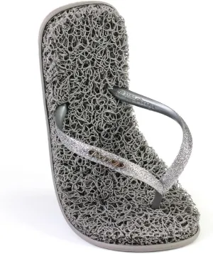 CLEANUP Flip Flops | Womens | Flat Shine Silver| Exfoliating, Massaging and Relaxing | Comfortable & Lightweight Thong Sandals | 100% Vegan Recyclable Fibers |
