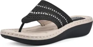 CLIFFS BY WHITE MOUNTAIN Women's Comate Rhinestoned Mini Wedge Flip Flop Sandal