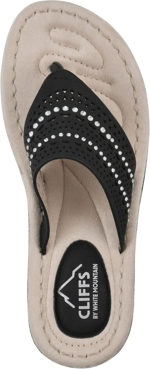 CLIFFS BY WHITE MOUNTAIN Women's Comate Rhinestoned Mini Wedge Flip Flop Sandal