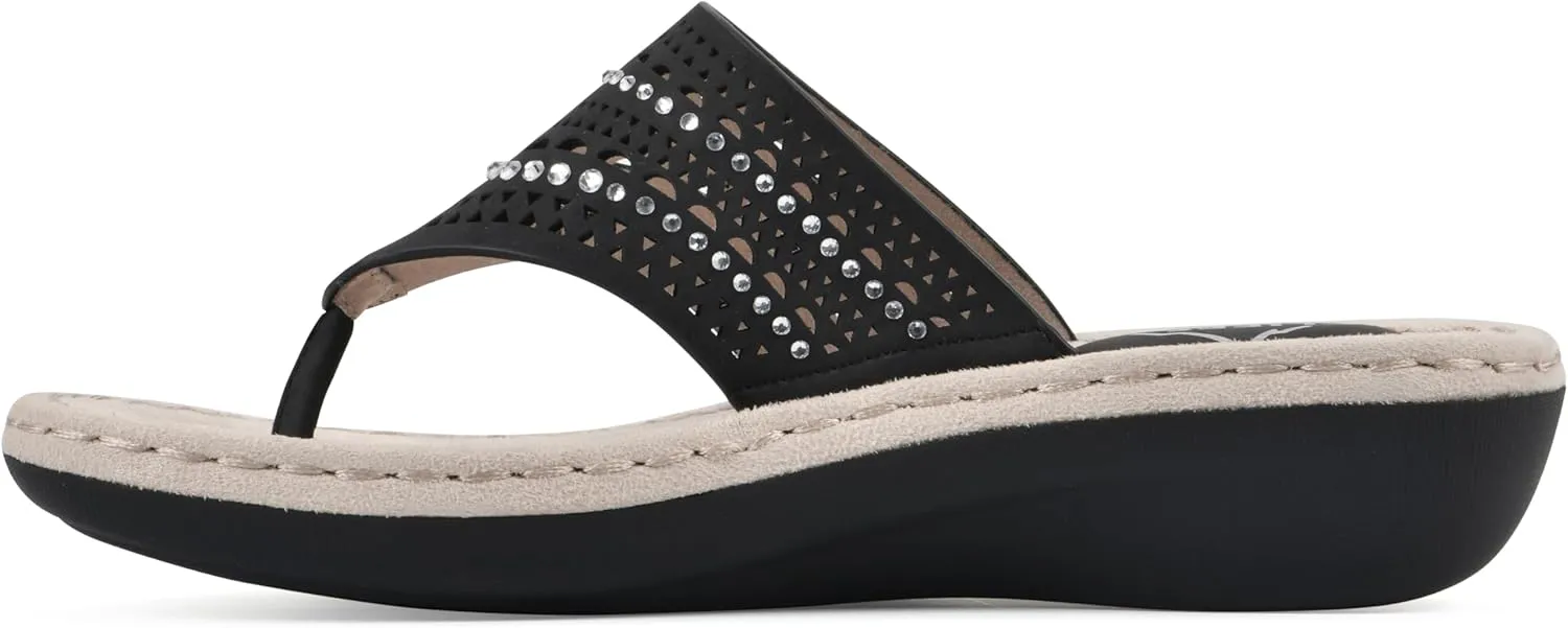 CLIFFS BY WHITE MOUNTAIN Women's Comate Rhinestoned Mini Wedge Flip Flop Sandal