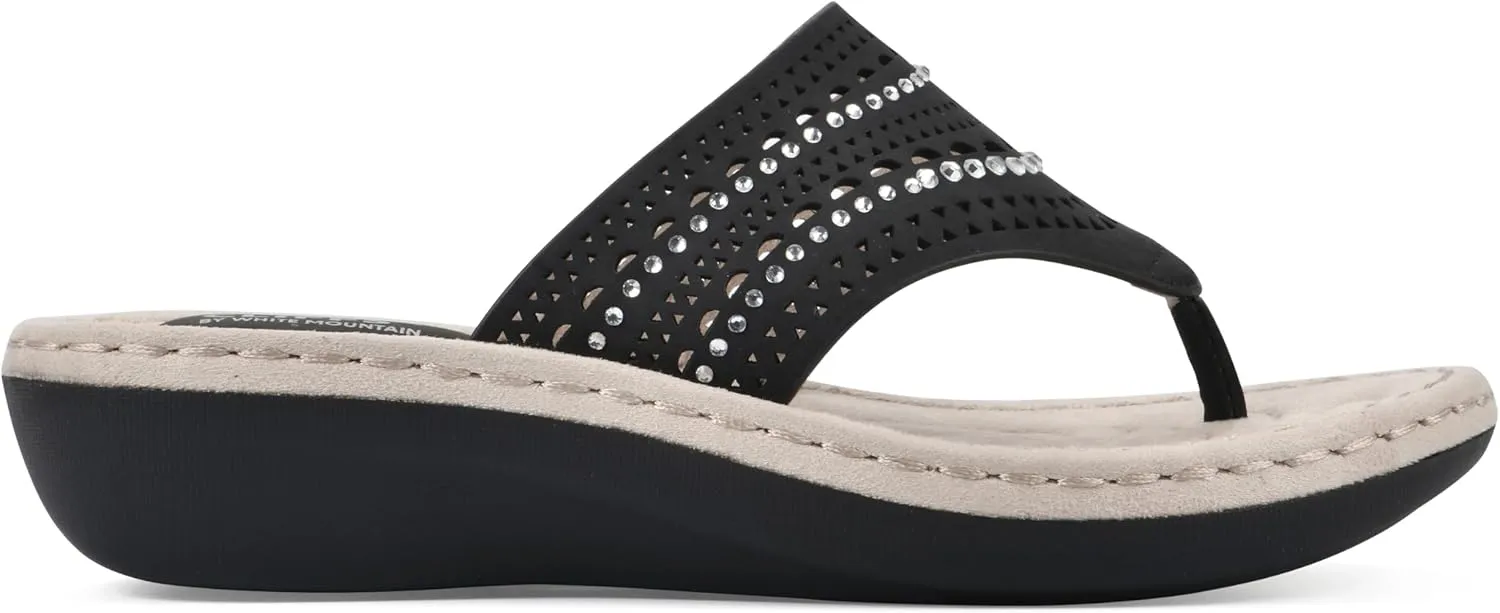 CLIFFS BY WHITE MOUNTAIN Women's Comate Rhinestoned Mini Wedge Flip Flop Sandal