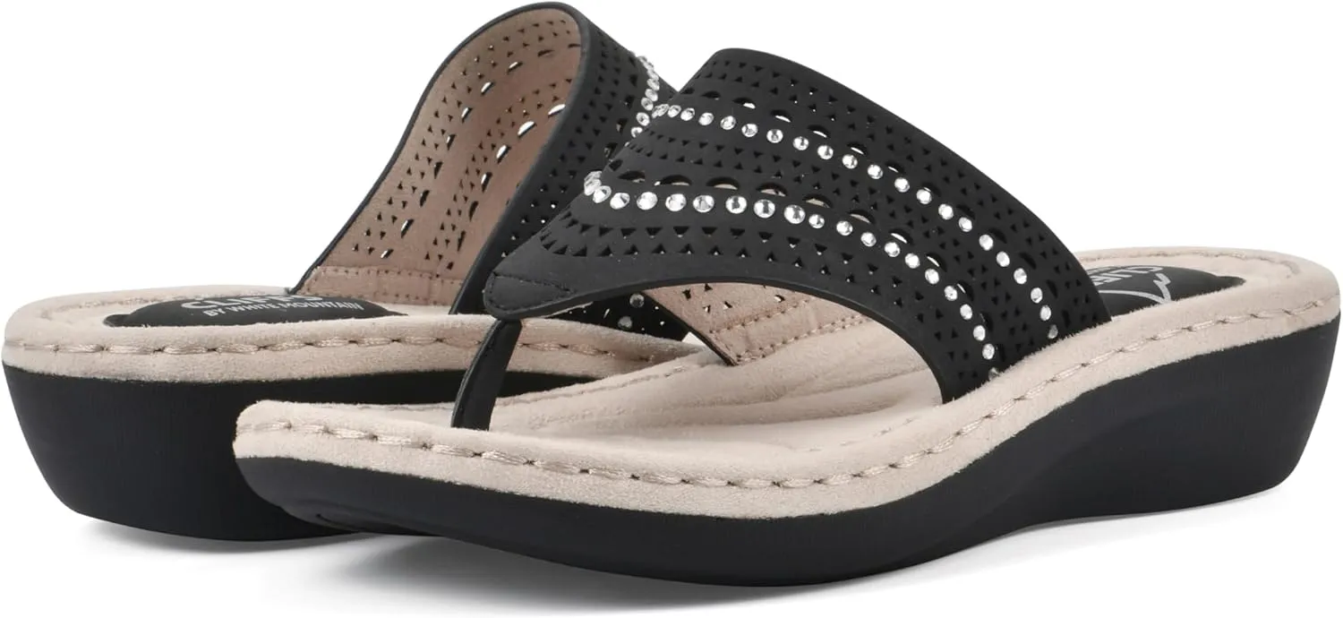 CLIFFS BY WHITE MOUNTAIN Women's Comate Rhinestoned Mini Wedge Flip Flop Sandal