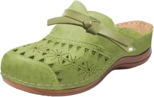 Clogs for Women Comfort Orthopedic Sandals Soft Cork Footbed Leather Mules Shoes Vintage Hollow Out Breathable Platform Wedge Sandals Arch Support Outdoor Beach Slippers Closed Toe Slippers