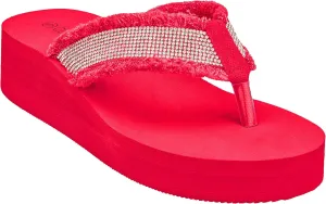 CLOVERLAY Women's Platform Flip Flops Rhinestone Glitter Sandals High Wedge Sandal