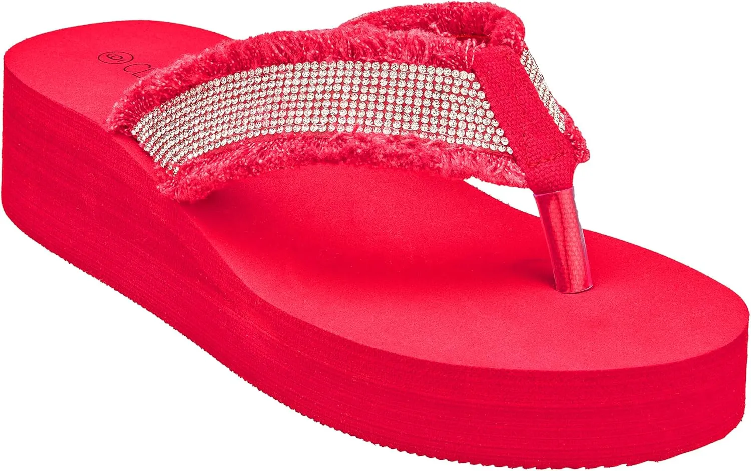 CLOVERLAY Women's Platform Flip Flops Rhinestone Glitter Sandals High Wedge Sandal