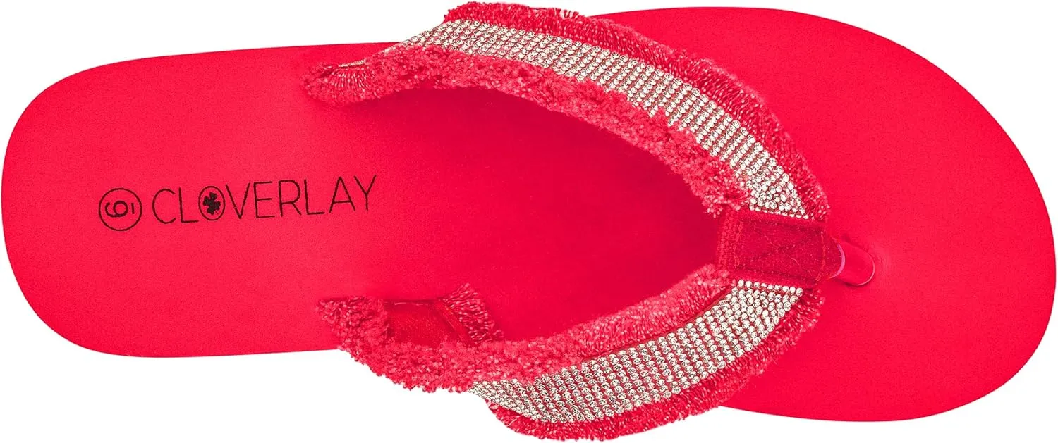 CLOVERLAY Women's Platform Flip Flops Rhinestone Glitter Sandals High Wedge Sandal