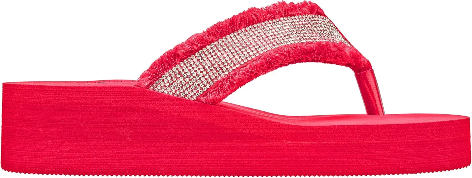 CLOVERLAY Women's Platform Flip Flops Rhinestone Glitter Sandals High Wedge Sandal