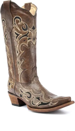 Corral Boots Women's Brown/Black Side Embroidery Western Boot
