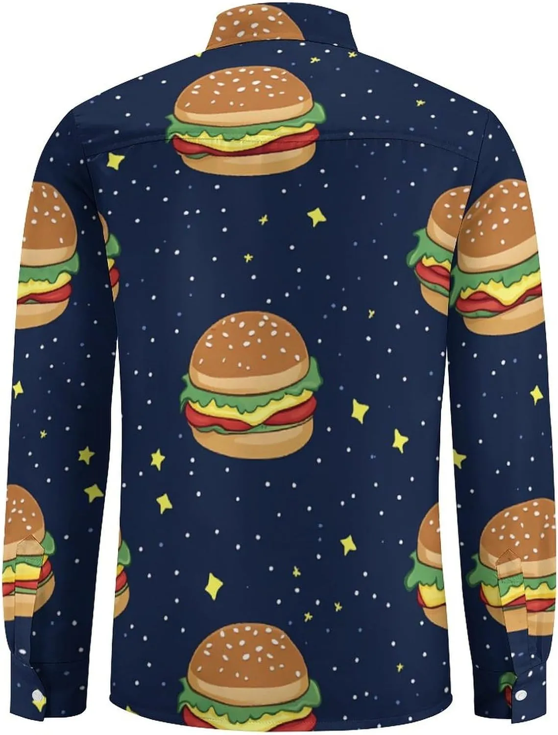 Cosmic Hamburger Long Sleeve Hawaiian Shirt Men Casual Button Down Cuban Collar Beach Shirts