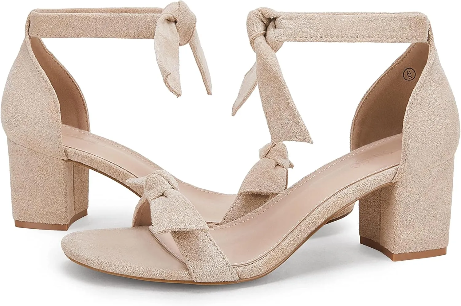 Coutgo Womens Bowknot Ankle Strap Heeled Sandals Mid Block Heel Round Open Toe Summer Wedding Dress Shoes