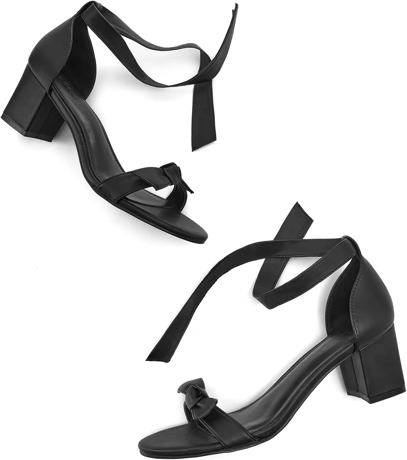 Coutgo Womens Bowknot Ankle Strap Heeled Sandals Mid Block Heel Round Open Toe Summer Wedding Dress Shoes