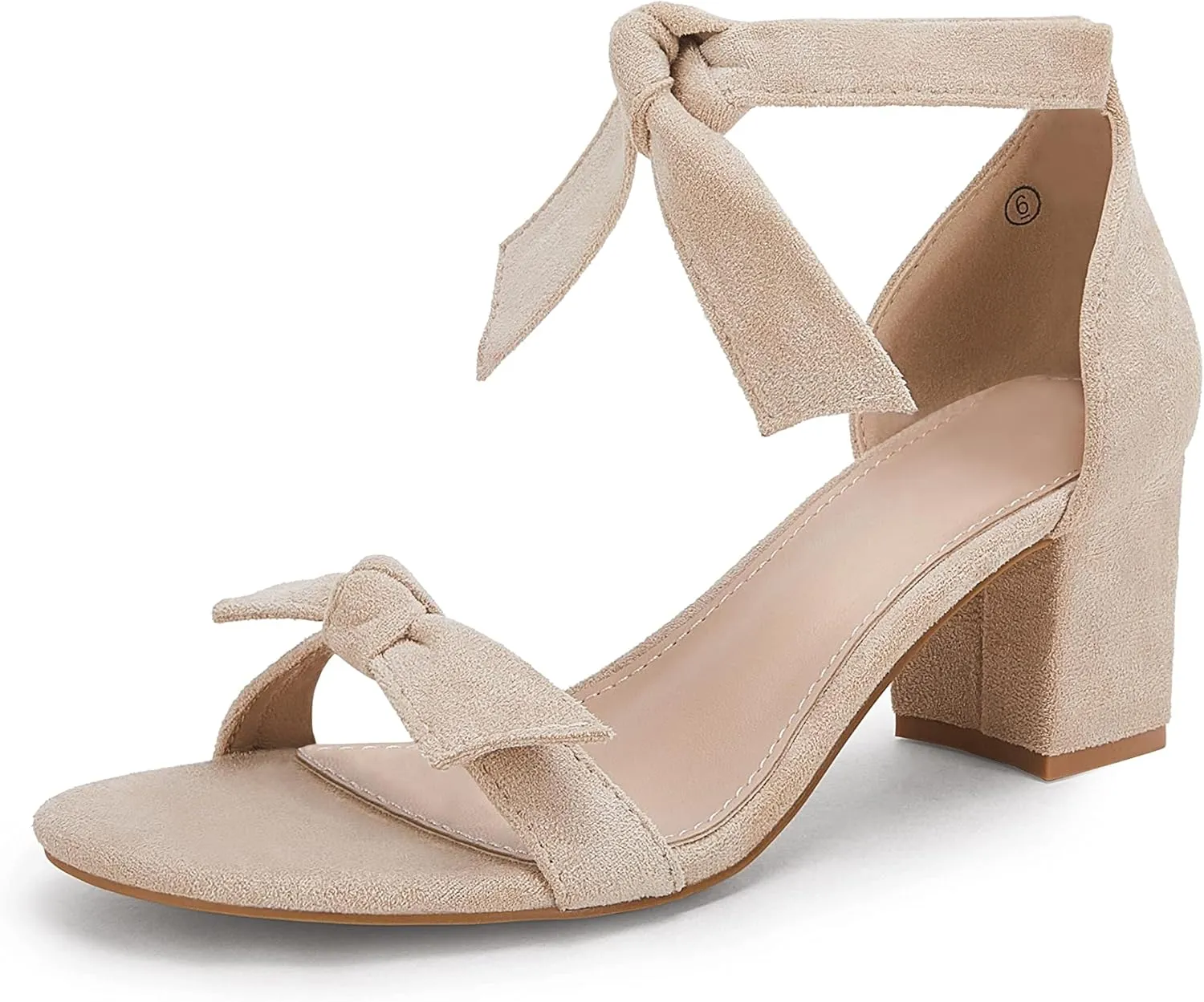 Coutgo Womens Bowknot Ankle Strap Heeled Sandals Mid Block Heel Round Open Toe Summer Wedding Dress Shoes