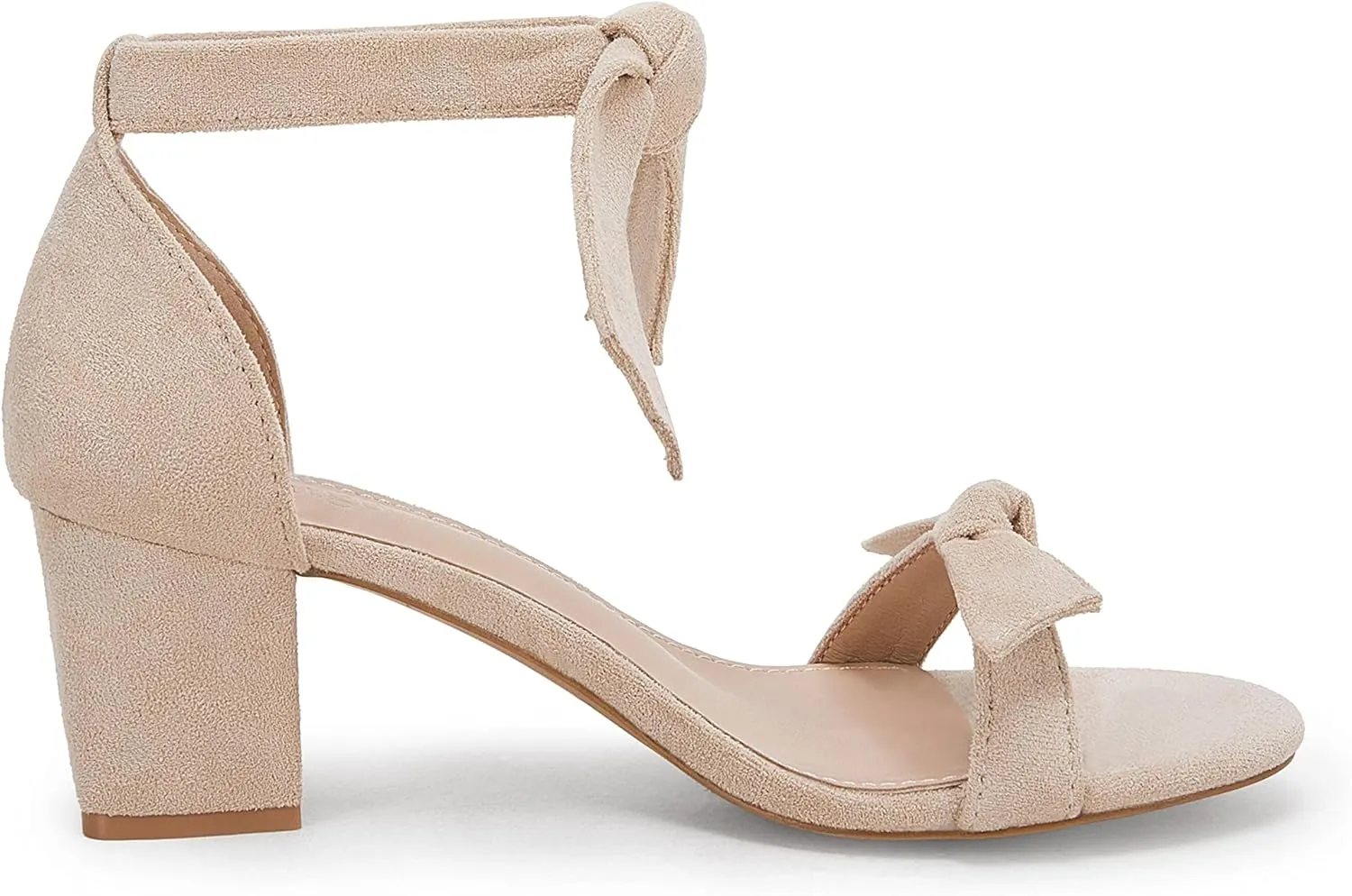 Coutgo Womens Bowknot Ankle Strap Heeled Sandals Mid Block Heel Round Open Toe Summer Wedding Dress Shoes
