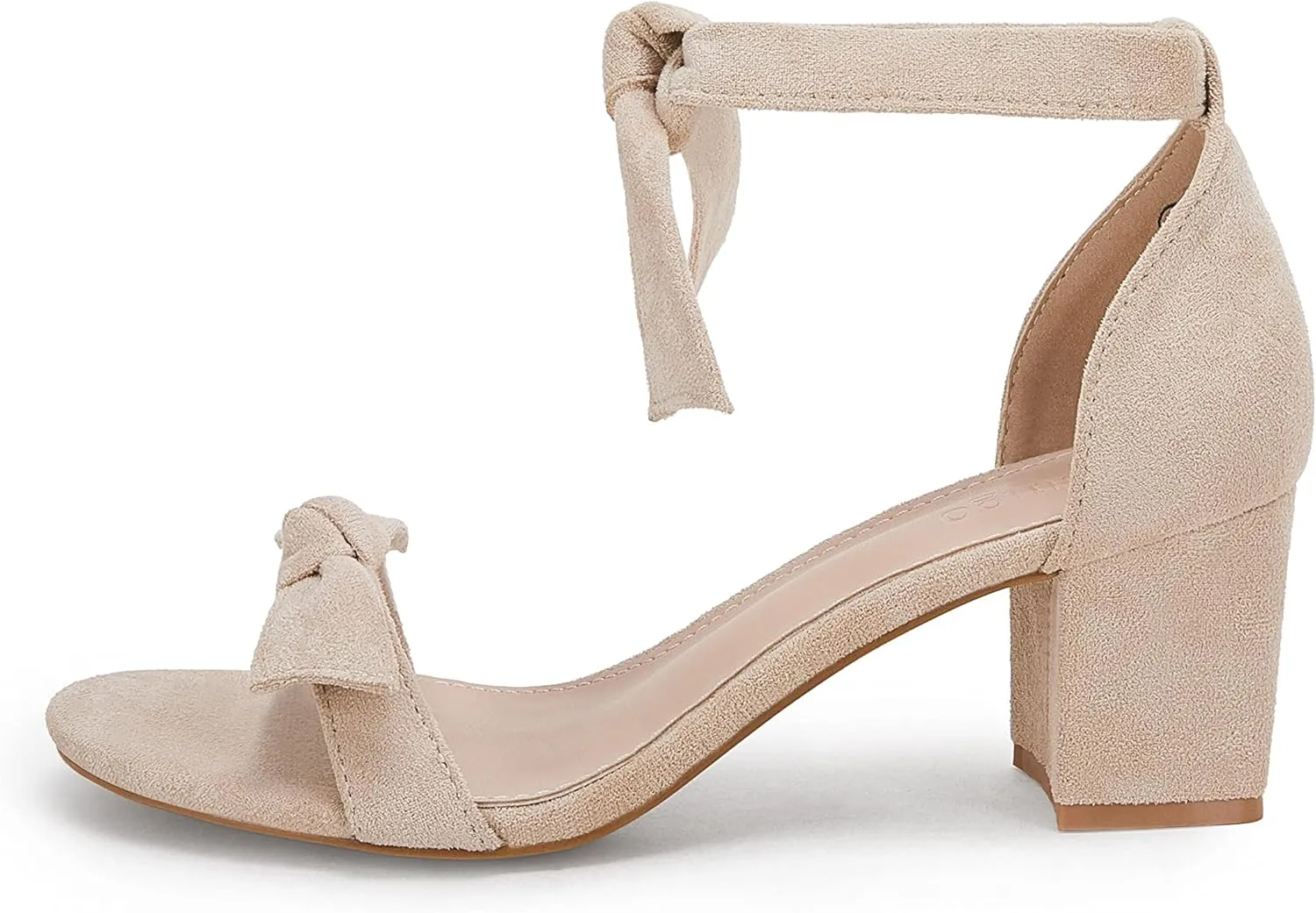 Coutgo Womens Bowknot Ankle Strap Heeled Sandals Mid Block Heel Round Open Toe Summer Wedding Dress Shoes
