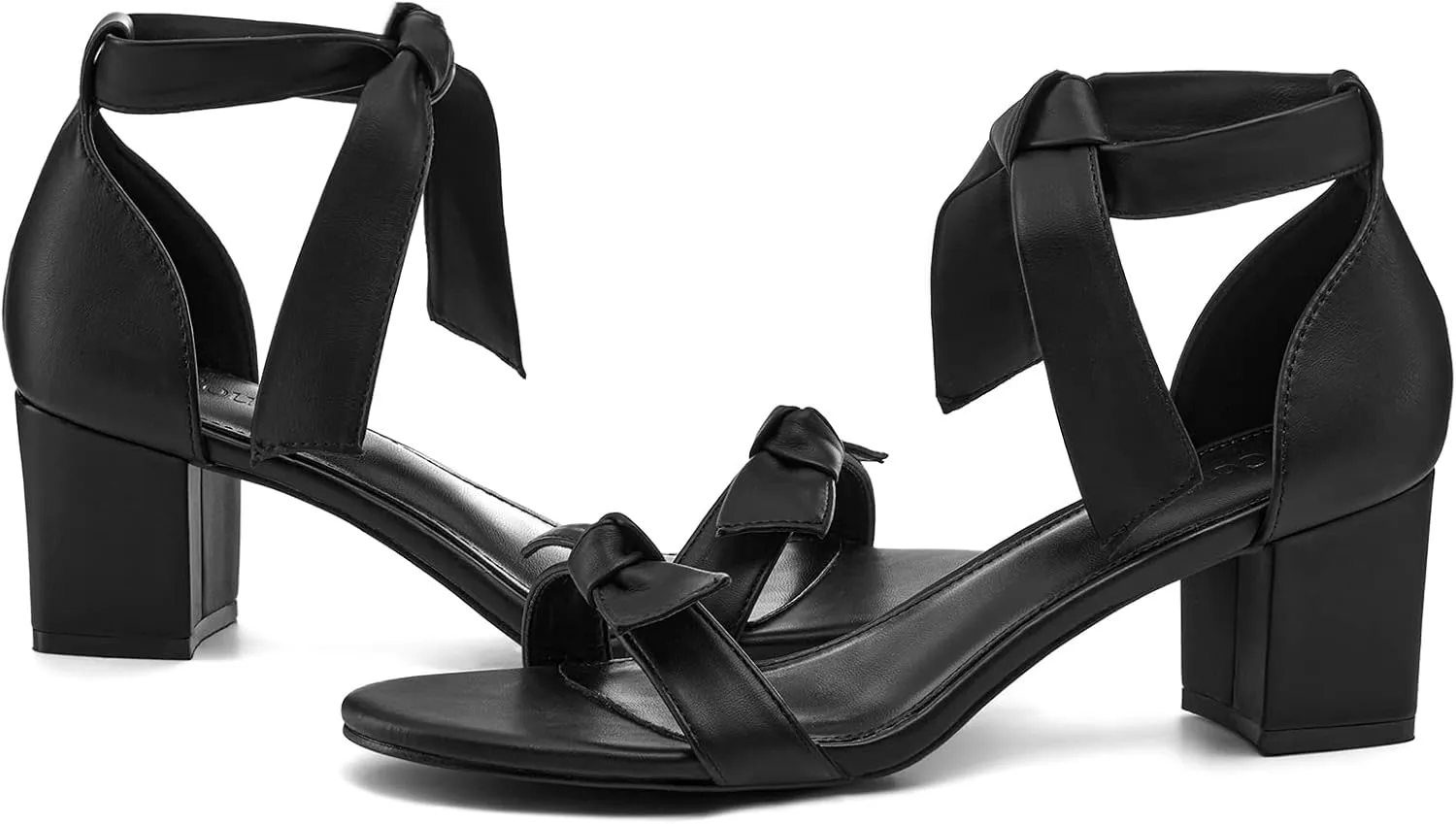 Coutgo Womens Bowknot Ankle Strap Heeled Sandals Mid Block Heel Round Open Toe Summer Wedding Dress Shoes