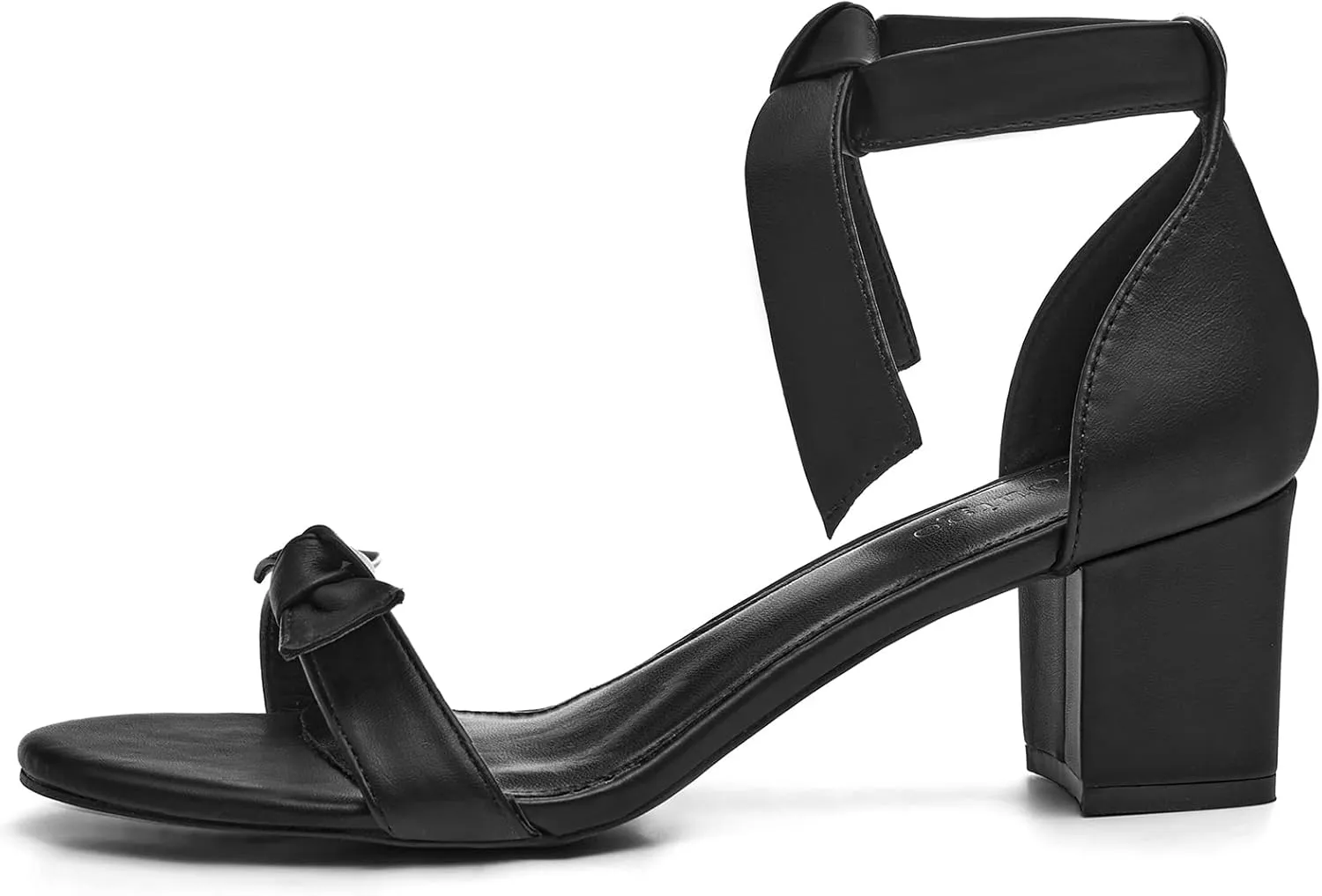 Coutgo Womens Bowknot Ankle Strap Heeled Sandals Mid Block Heel Round Open Toe Summer Wedding Dress Shoes