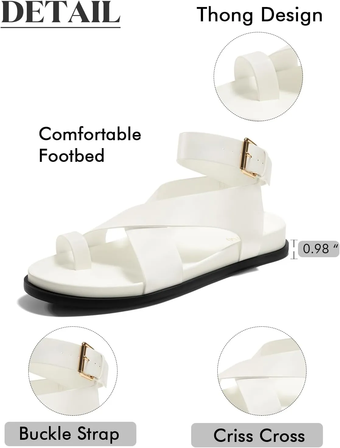 Coutgo Womens Flat Thong Sandals Beach Criss Cross Ankle Buckle Strap Comfortable Footbed Summer Sandal