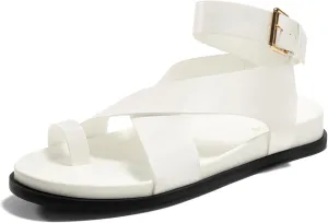 Coutgo Womens Flat Thong Sandals Beach Criss Cross Ankle Buckle Strap Comfortable Footbed Summer Sandal