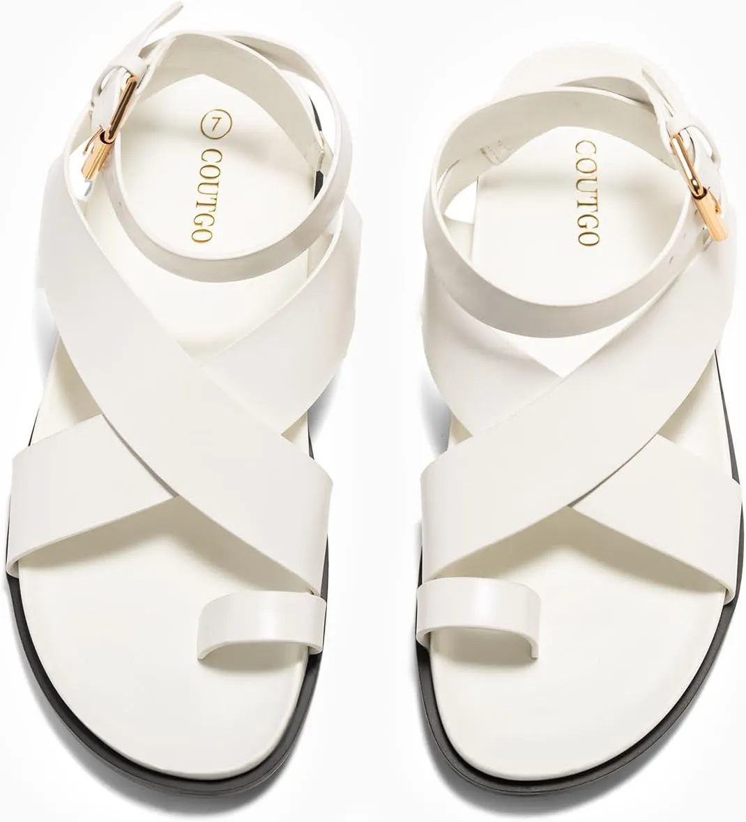 Coutgo Womens Flat Thong Sandals Beach Criss Cross Ankle Buckle Strap Comfortable Footbed Summer Sandal