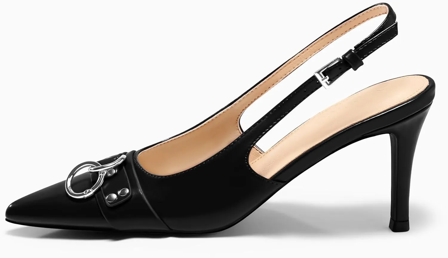 Coutgo Womens Slingback Stiletto High Heels Closed Pointed Toe Pumps with Metal Ring Party Dress Shoes
