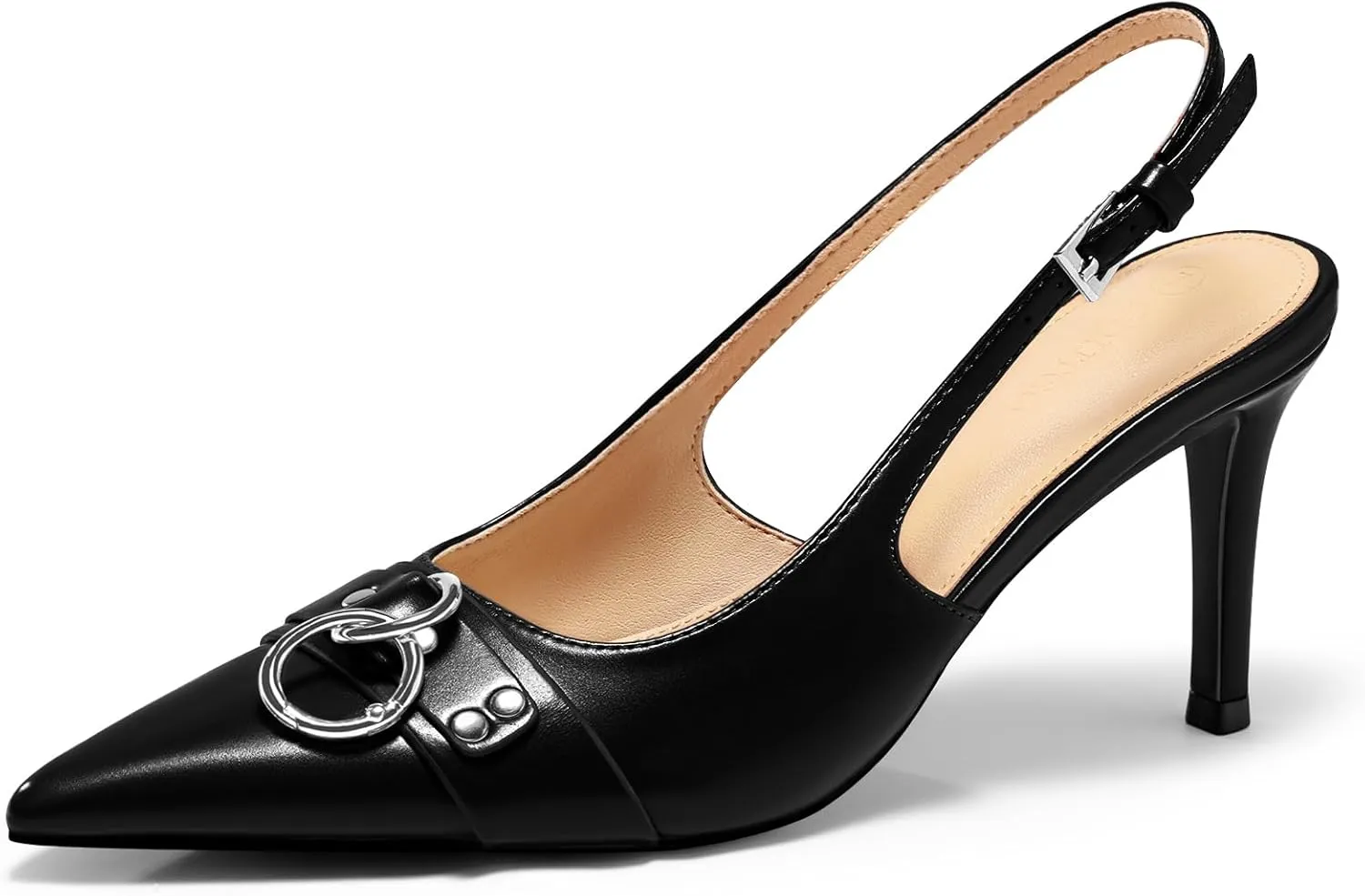 Coutgo Womens Slingback Stiletto High Heels Closed Pointed Toe Pumps with Metal Ring Party Dress Shoes