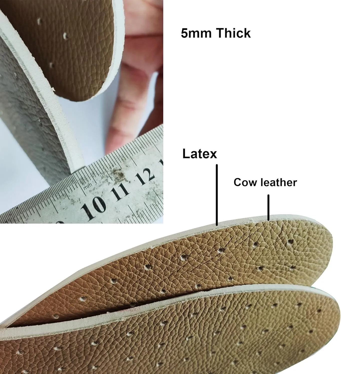 Cow Leather Insoles for Men Soft Comfort (Gray, Men 8.5/10.63inch/27cm)