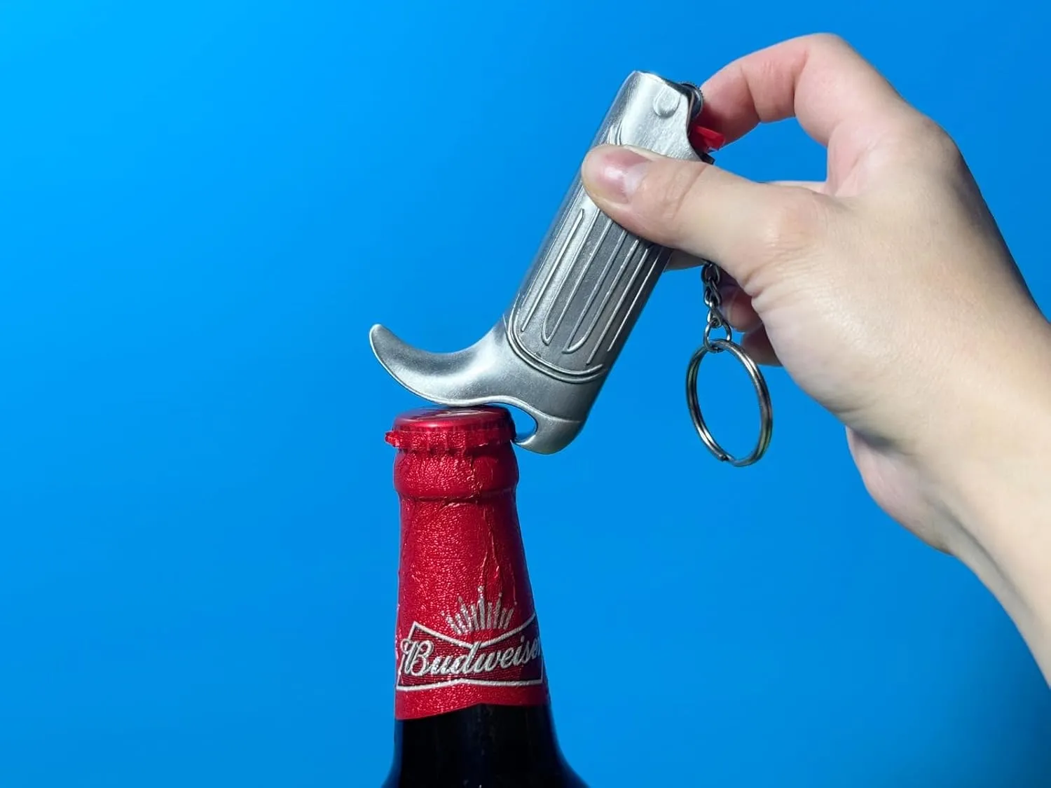 Cowboy Boot Lighter Case and Bottle Opener Keychain Ring For by HMC Gold, Silver, Antique Copper Vintage Style (Silver)