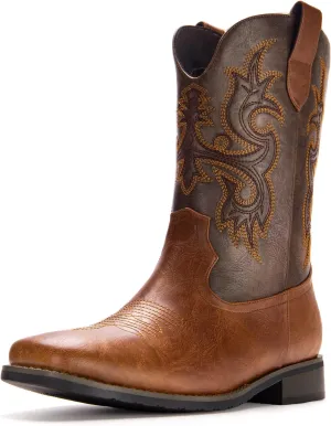 Cowboy Boots for Men Western Boots with Classic Embroidered Square Toe Men's Cowboy Boot Traditional Western Boots Chunky Heel Country Boot Durable Work Boots