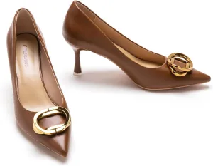 C.Paravano Women's Metal Buckle Stiletto Pumps-Professional Business Meeting Shoes with Metal Accents&Chic Pointed Toe Design,All-Day Comfort Heels for Office Workdays