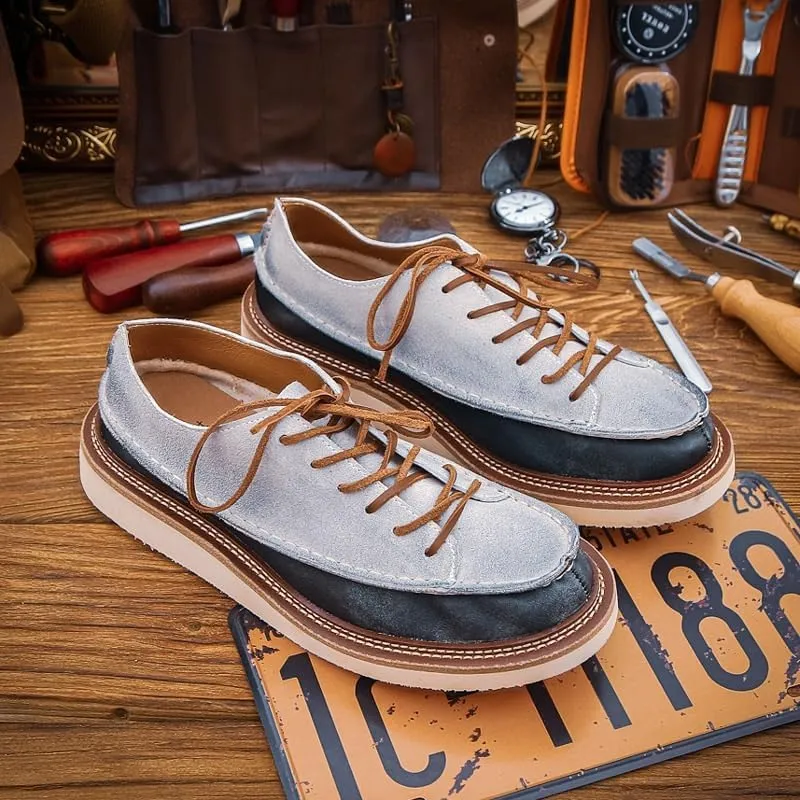 CSCDD Men's Casual Stitching Design Anti-Suede Brushed Leather Shoes Soft Sole Breathable Loose Flat Sole Suitable for Daily Wear Commuting