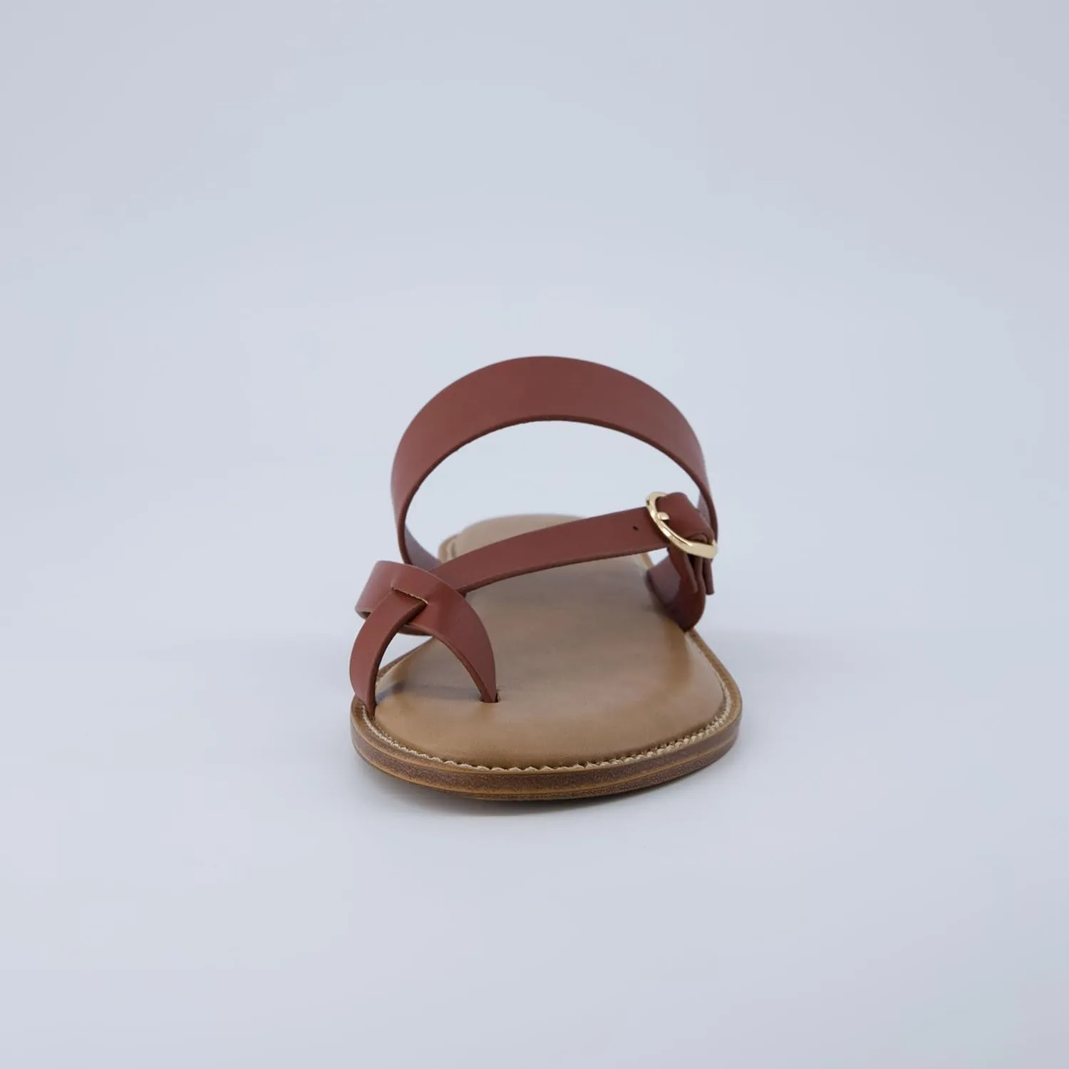 CUSHIONAIRE Laws Women’s Flat Sandal – Faux Leather Slip-On with Toe Loop, Adjustable Buckle & Cushioned Footbed