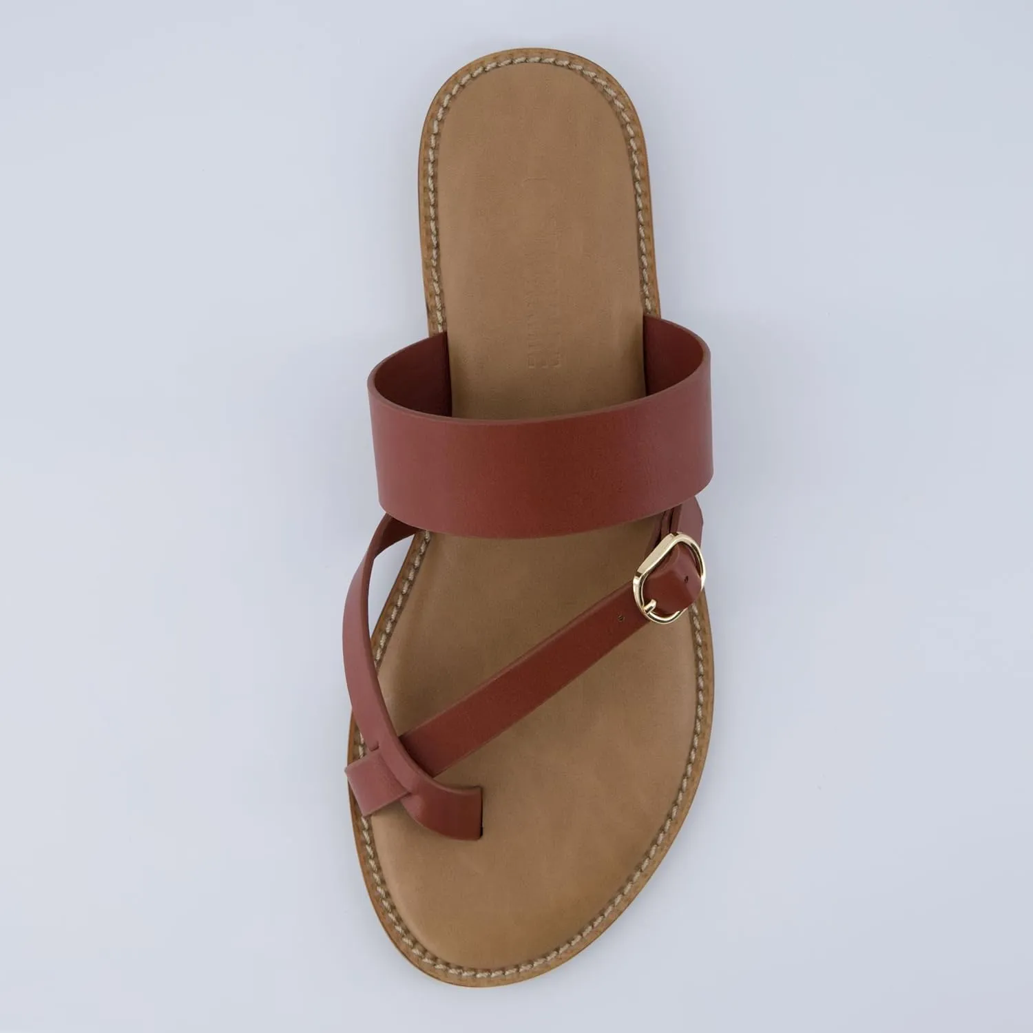 CUSHIONAIRE Laws Women’s Flat Sandal – Faux Leather Slip-On with Toe Loop, Adjustable Buckle & Cushioned Footbed