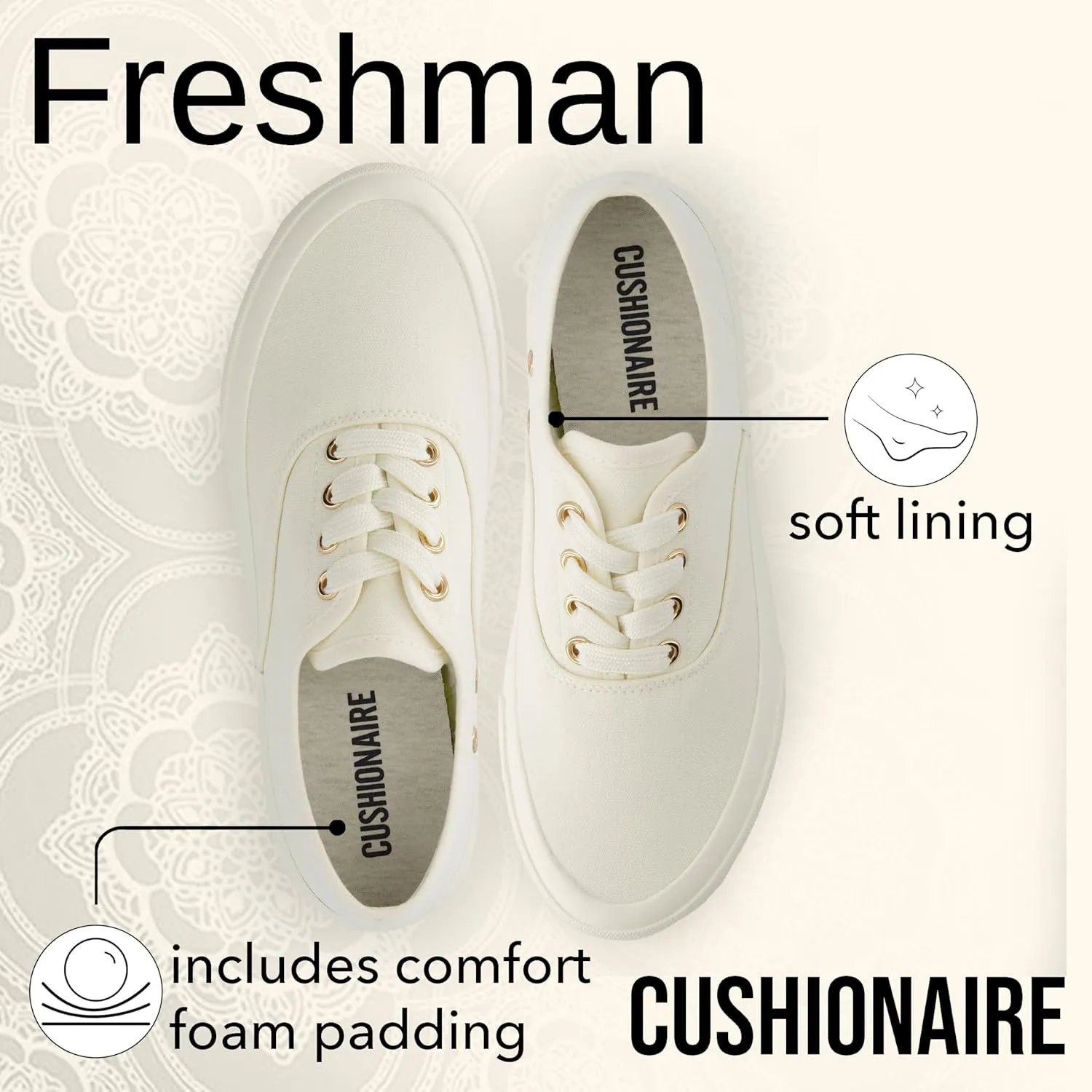CUSHIONAIRE Women’s Freshman Canvas Lace-Up Sneaker with Memory Foam, Wide Widths Available | Casual Walking Shoes, Lightweight & Comfortable