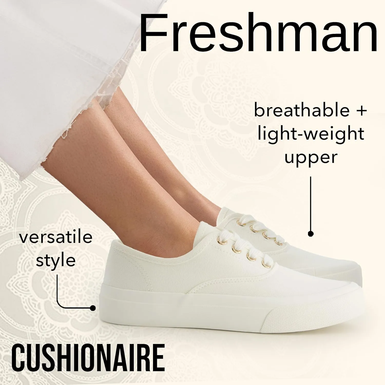 CUSHIONAIRE Women’s Freshman Canvas Lace-Up Sneaker with Memory Foam, Wide Widths Available | Casual Walking Shoes, Lightweight & Comfortable