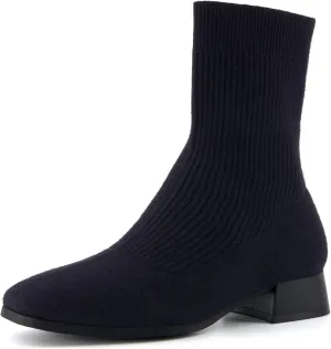 CUSHIONAIRE Women's Russel Knit Ankle Boot with Block Heel  Memory Foam, Wide Widths Available