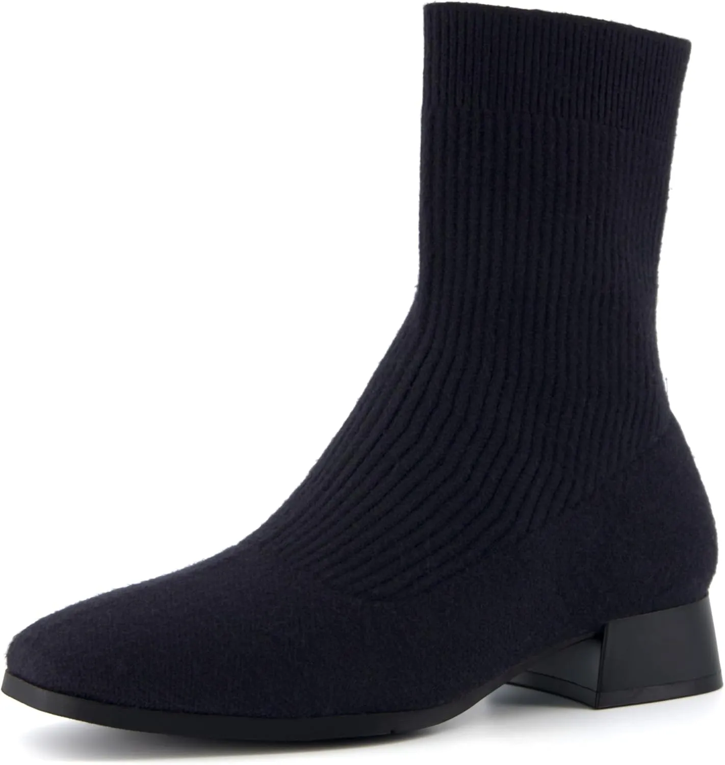 CUSHIONAIRE Women's Russel Knit Ankle Boot with Block Heel  Memory Foam, Wide Widths Available