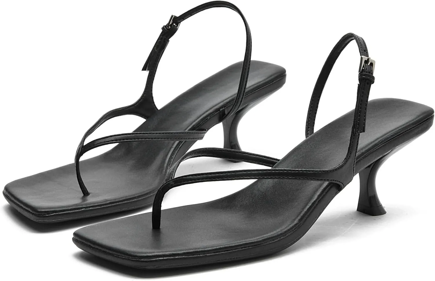 DADAWEN Women's kitten Heels Thong Sandals Square Open Toe Flip Flop Heels Buckle Sexy Fashion Summer Dressy Wedding Party Pumps Heeled Sandals