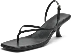 DADAWEN Women's kitten Heels Thong Sandals Square Open Toe Flip Flop Heels Buckle Sexy Fashion Summer Dressy Wedding Party Pumps Heeled Sandals