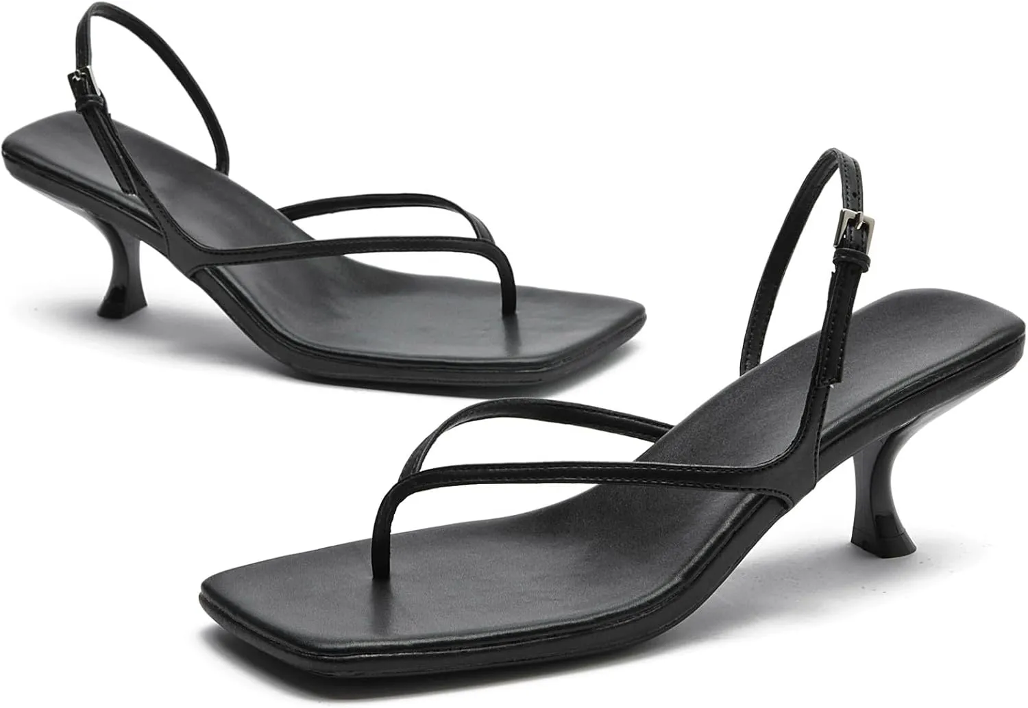 DADAWEN Women's kitten Heels Thong Sandals Square Open Toe Flip Flop Heels Buckle Sexy Fashion Summer Dressy Wedding Party Pumps Heeled Sandals