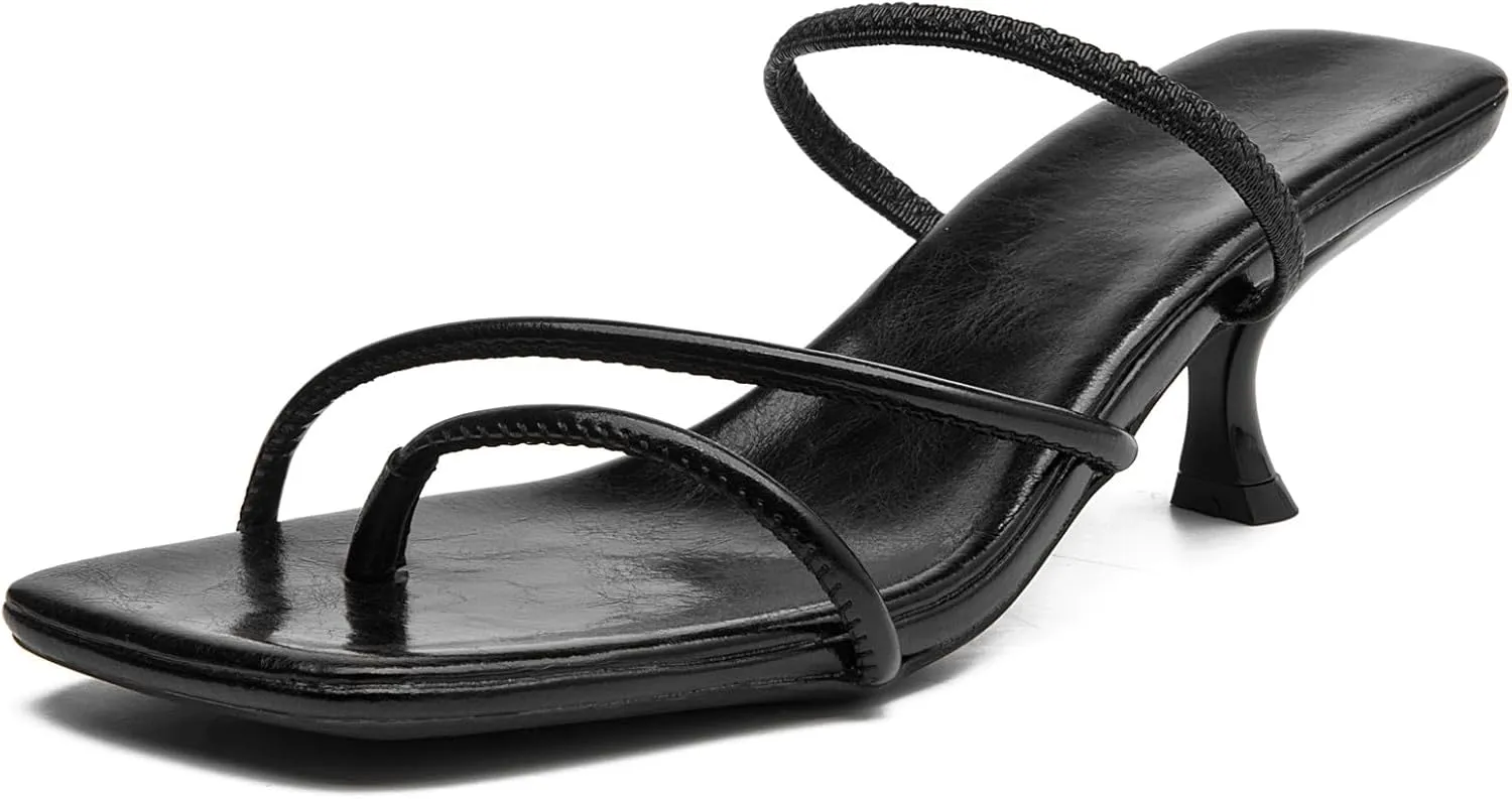 DADAWEN Women's kitten Heels Thong Sandals Strappy Open Square Toe Flip Flop Heels Sexy Fashion Comfort Summer Dressy Party Heeled Sandals