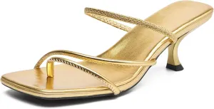 DADAWEN Women's kitten Heels Thong Sandals Strappy Open Square Toe Flip Flop Heels Sexy Fashion Comfort Summer Dressy Party Heeled Sandals