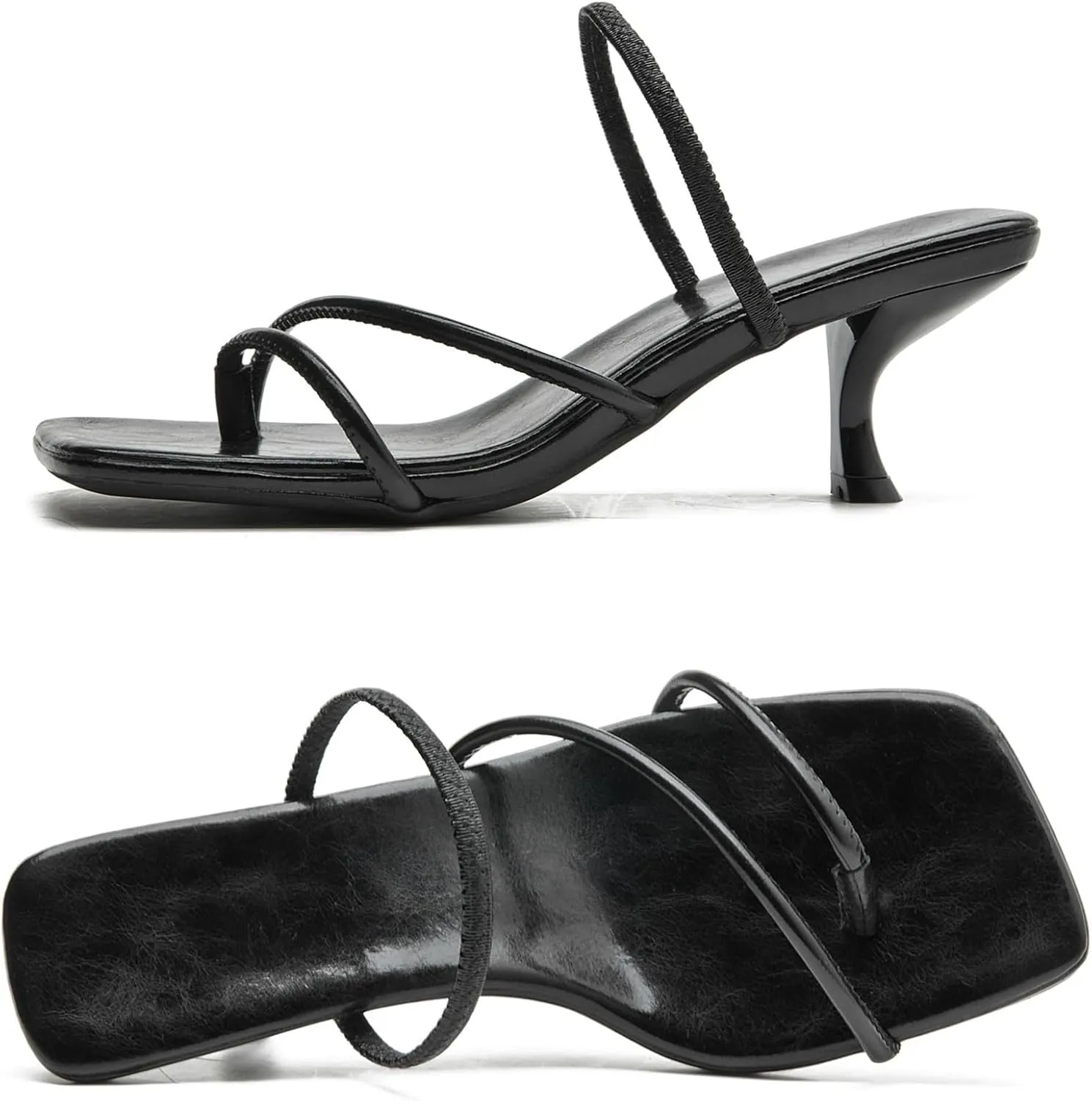 DADAWEN Women's kitten Heels Thong Sandals Strappy Open Square Toe Flip Flop Heels Sexy Fashion Comfort Summer Dressy Party Heeled Sandals