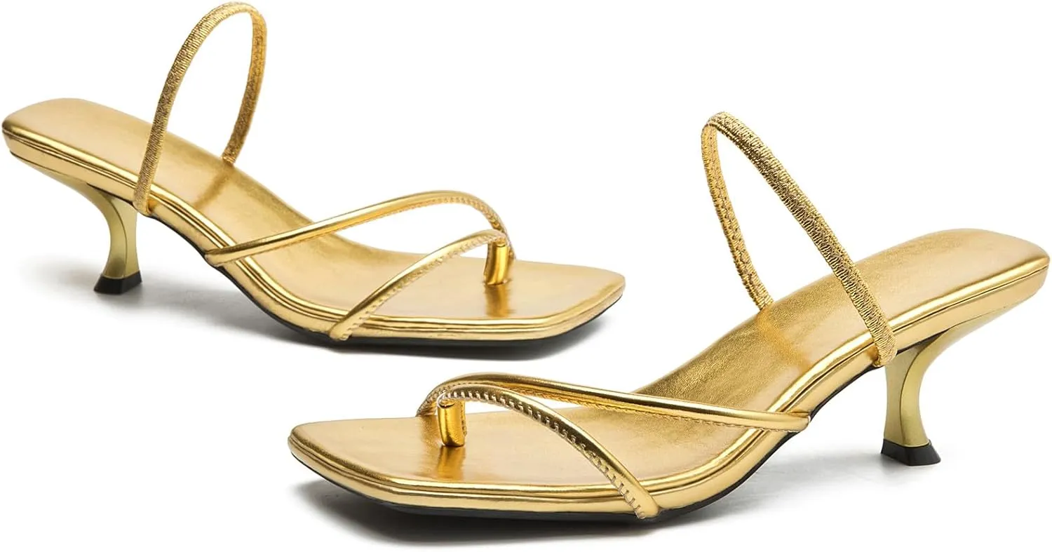 DADAWEN Women's kitten Heels Thong Sandals Strappy Open Square Toe Flip Flop Heels Sexy Fashion Comfort Summer Dressy Party Heeled Sandals
