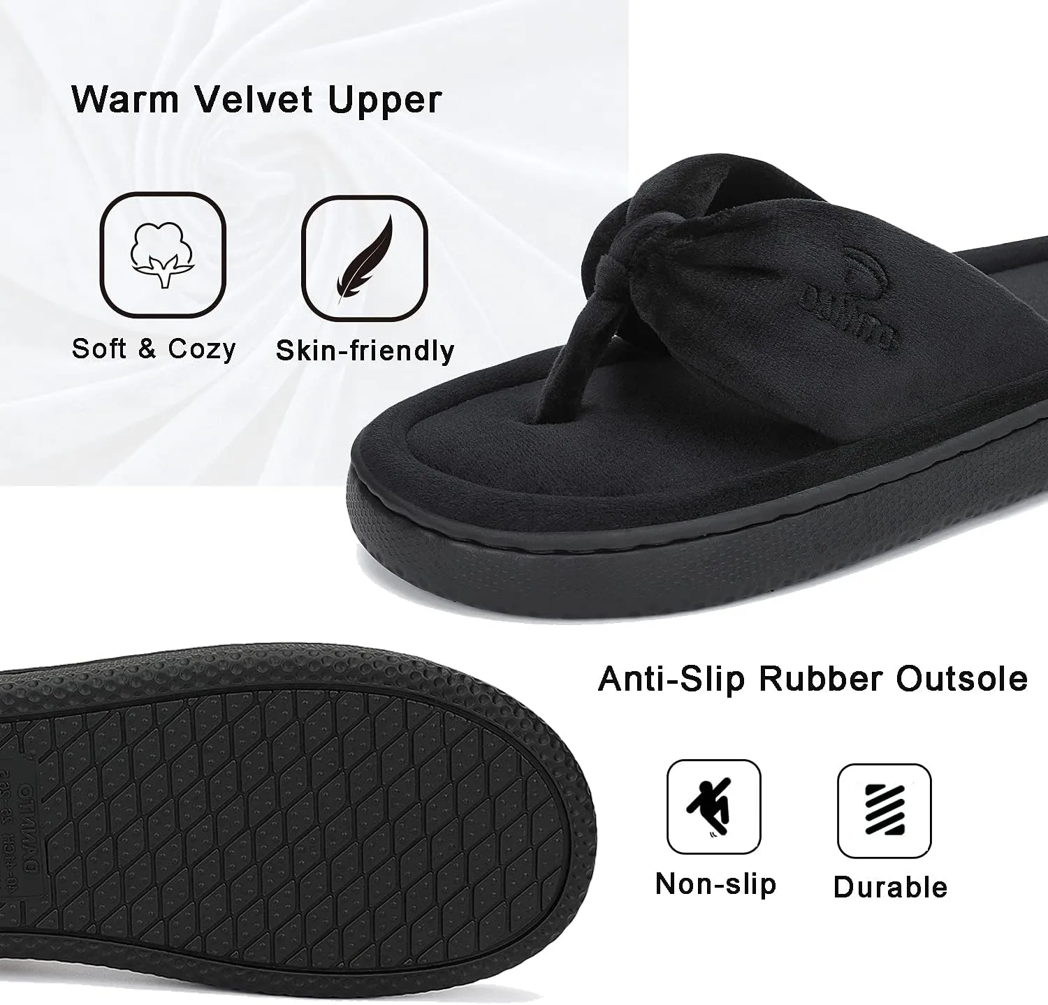 Dannto Women's House Slippers Memory Foam Flip Flops Thong Indoor Shoes Open Toe