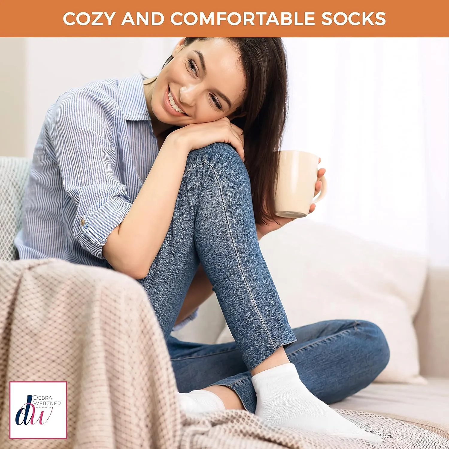 Debra Weitzner Diabetic Socks For Men and Women Loose Fit Non-Binding Cotton Crew Socks 6 Pairs