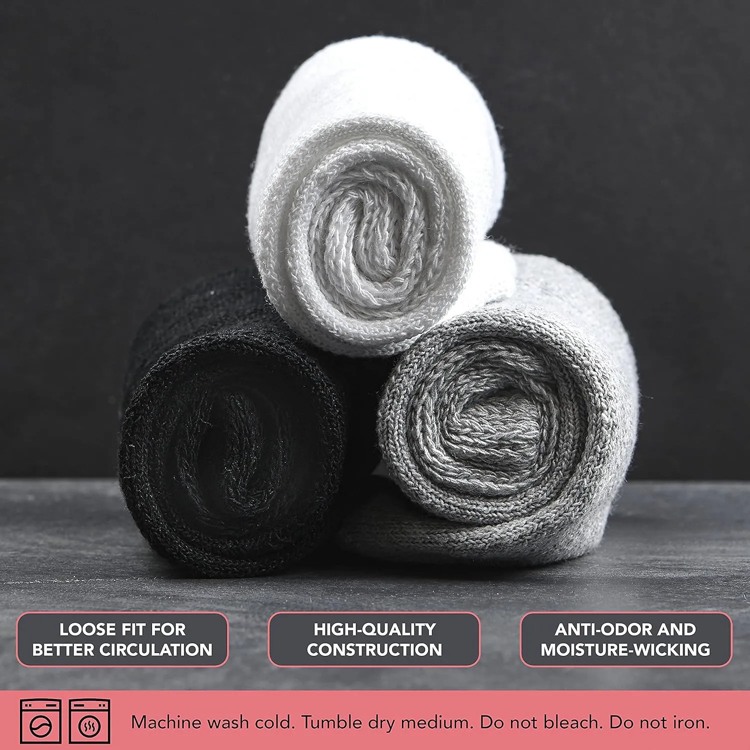 Debra Weitzner Diabetic Socks For Men and Women Loose Fit Non-Binding Cotton Crew Socks 6 Pairs