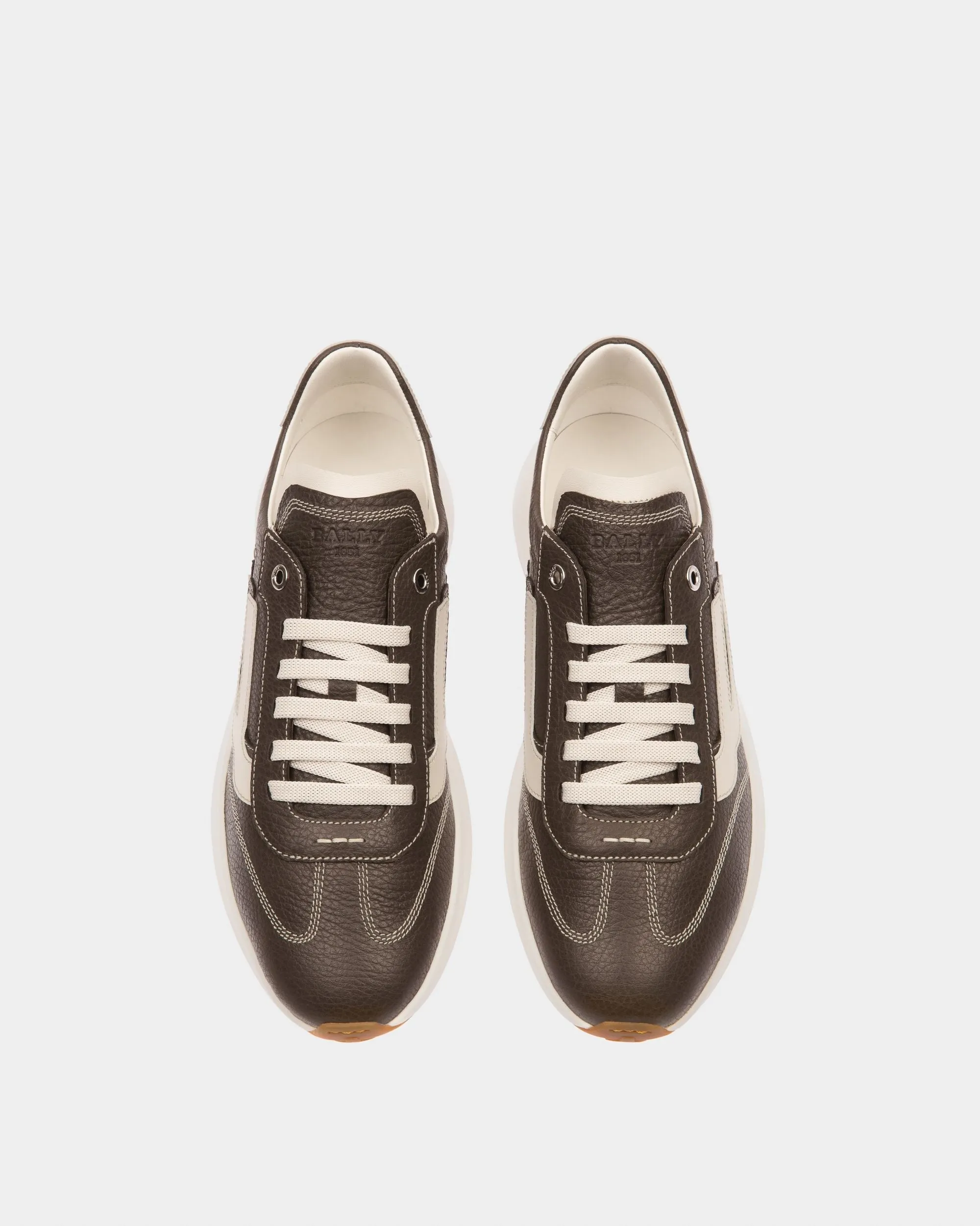 Demyl Leather Sneakers In Army Green & White