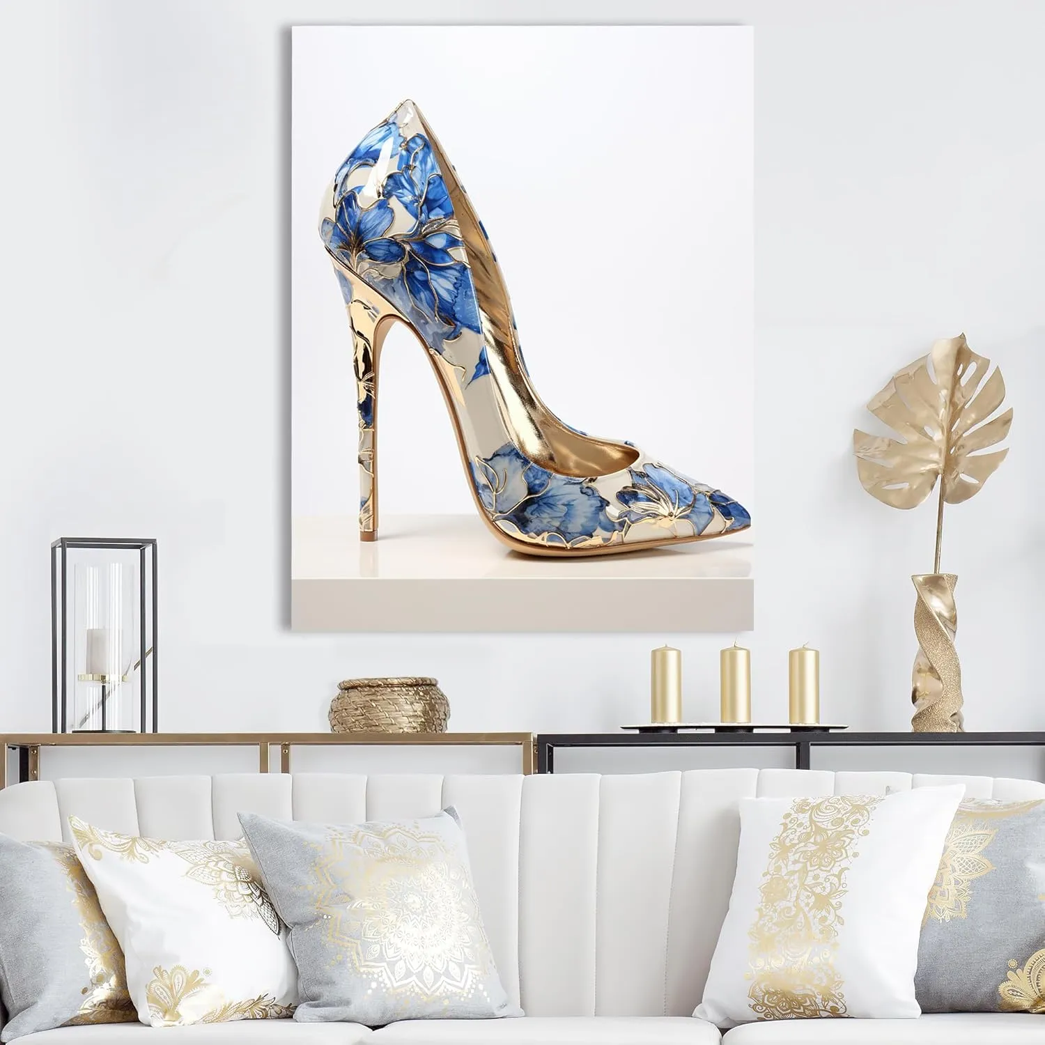 DesignQ beige Canvas wall art, Fashion High Heels Wall Art, High Heel Fashion Chic, Fashion High Heels Wall art decor, 34x44 inches