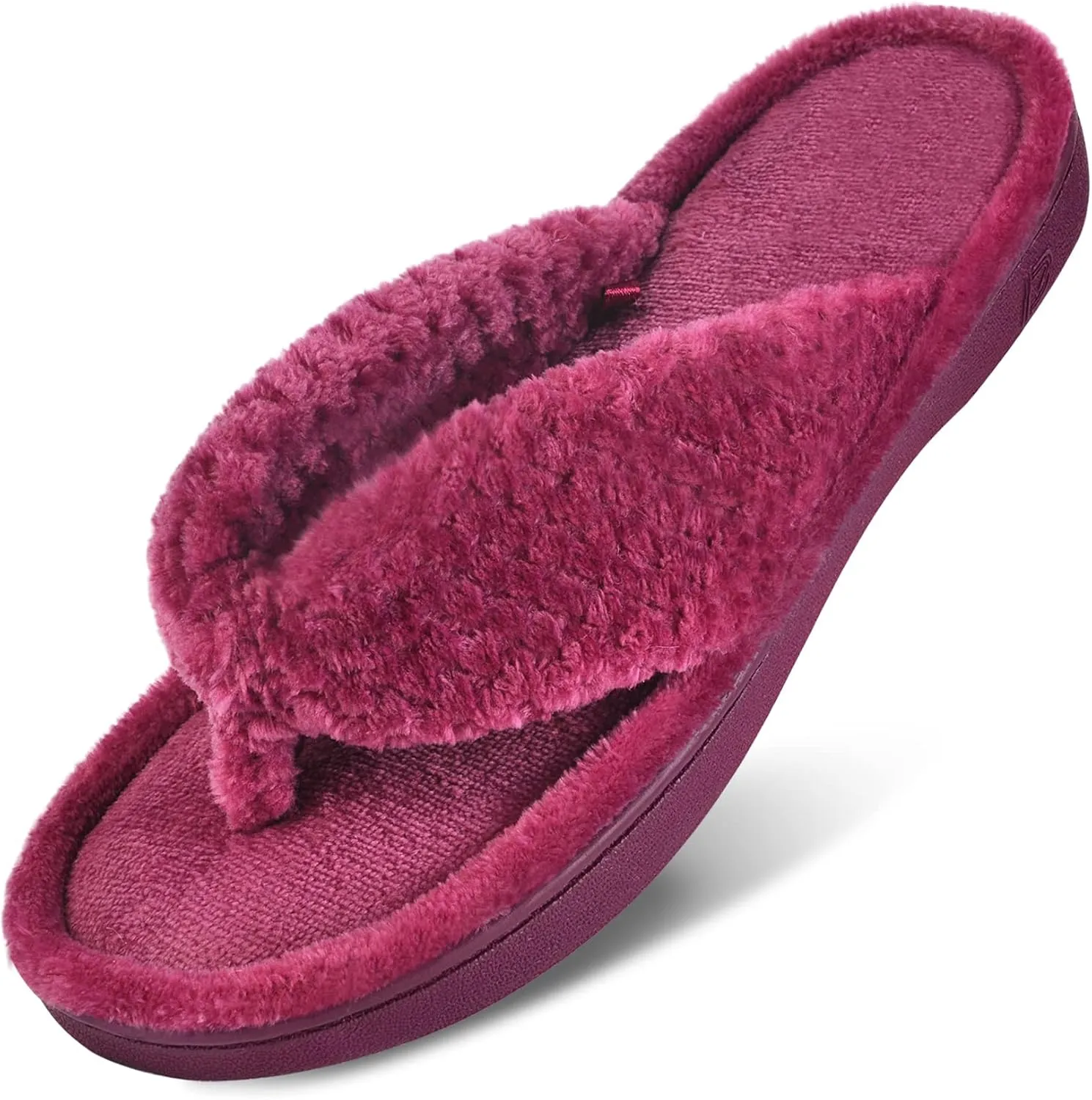 DL Women's Flip Flop Memory Foam Slippers with Cozy Terry Lining Soft Thong Slippers Slip on House Shoes with Indoor Outdoor Arch Support Rubber Sole