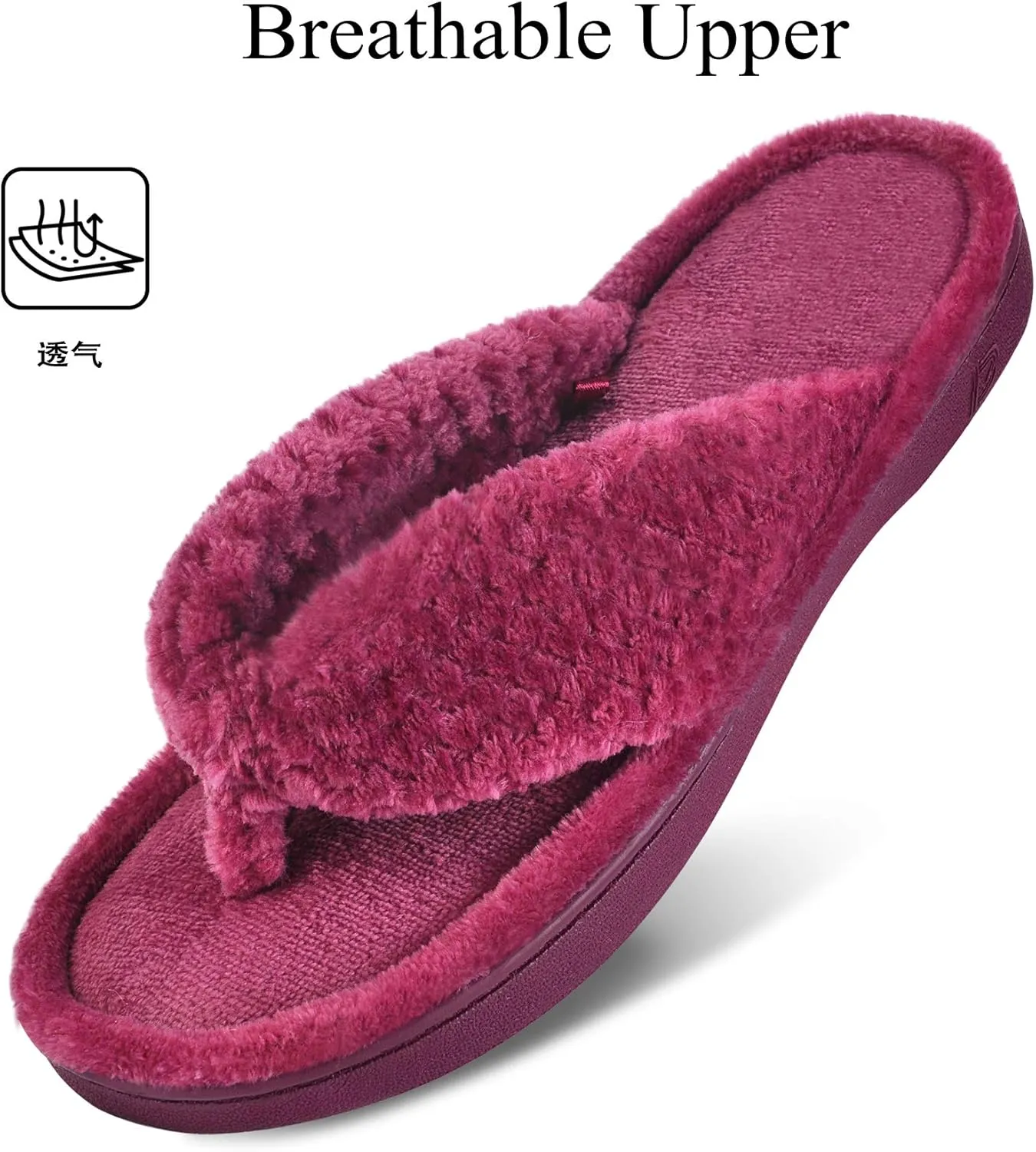 DL Women's Flip Flop Memory Foam Slippers with Cozy Terry Lining Soft Thong Slippers Slip on House Shoes with Indoor Outdoor Arch Support Rubber Sole